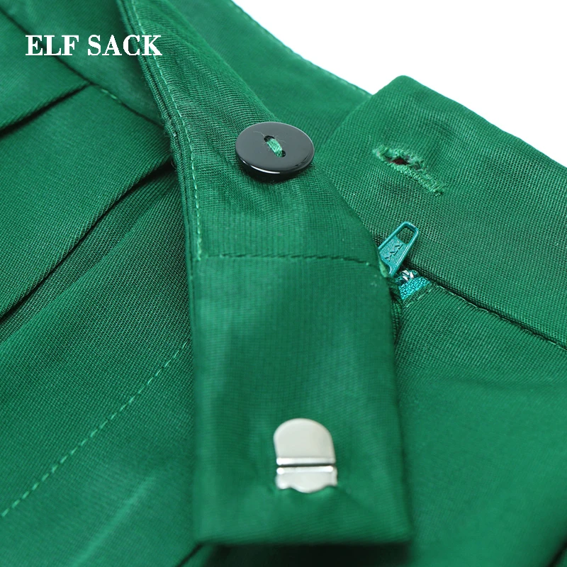 ELFSACK, новинка, стильные брюки средней длины, одноцветные, обтягивающие брюки, женские, прямые, трикотажные, повседневные, длинные, Femme брюки, уличная одежда, штаны для девочек