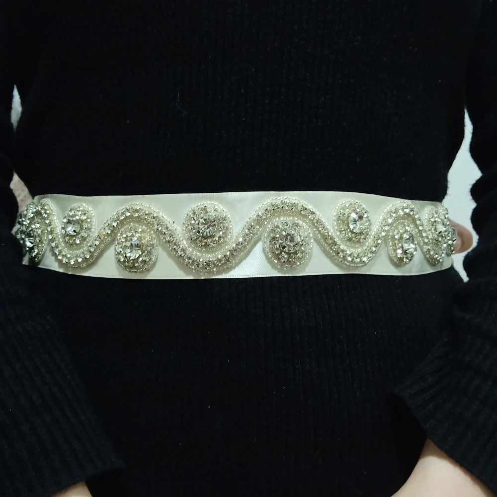 Yanstar Bridal Belt Silver Rhinestones Hand Beaded Crystal For Wedding Dresses 35WB939 | Свадьбы и торжества