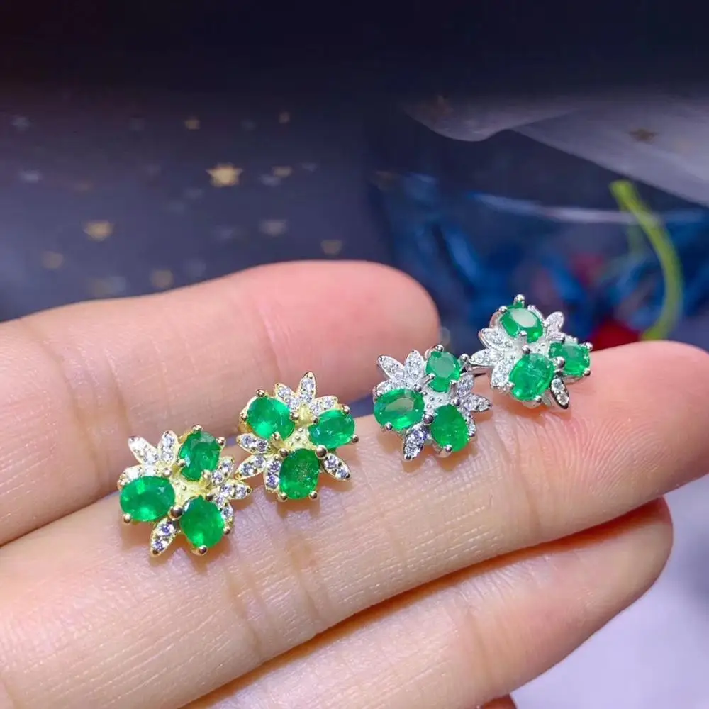 

new style green natural Emerald gemstone earrings for women with silver jewelry