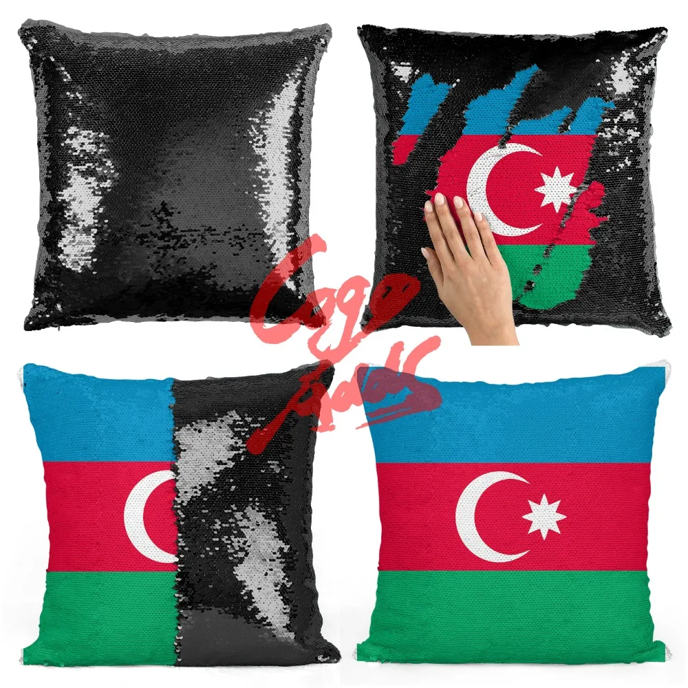 Декоративный чехол наволочка с двусторонними блестками и изображением