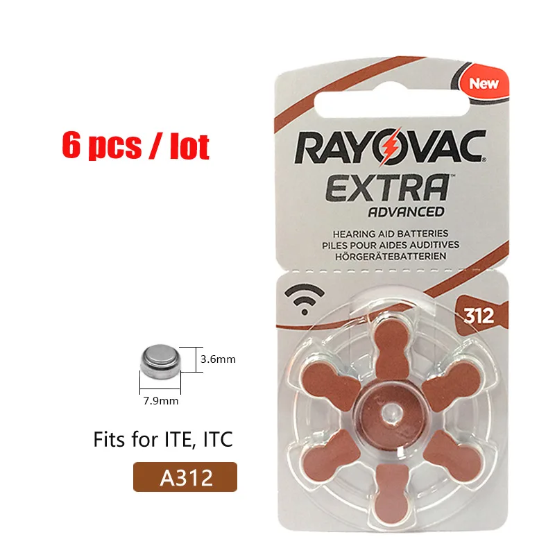 6 шт. RAYOVAC Экстра A312 цинк воздуха производительность слуховой аппарат батареи A312 312A ZA312 312 PR41 слуховой аппарат батареи