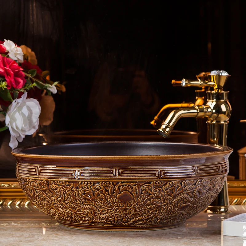 Круглая керамическая раковина для ванной комнаты в античном стиле|basin kitchen|basin