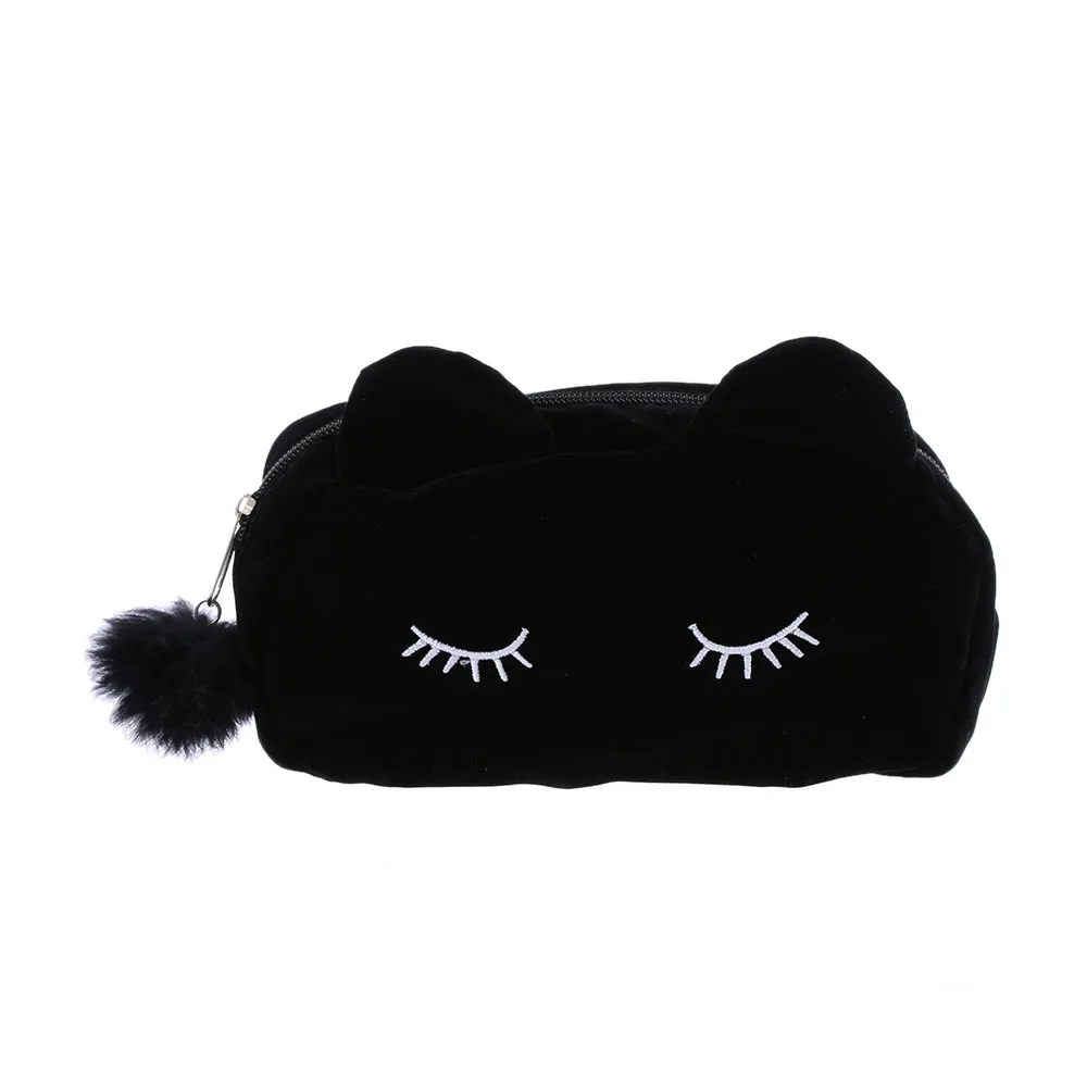 black 1 шт. косметичка с рисунком кота из мультфильма, дорожная сумка на молнии для монет, органайзер для хранения с шариком, студенческий пенал, кошелек, Прямая поставка - Цвет: black