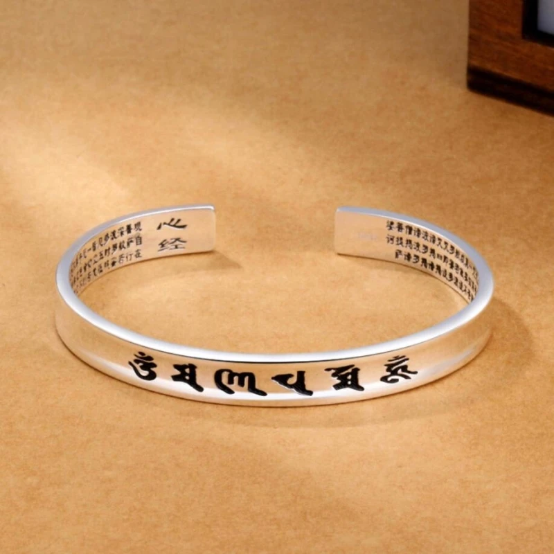 

Sole Memory Retro Thai Silver Sutra Silver Color Female Resizable Bangles SBR151