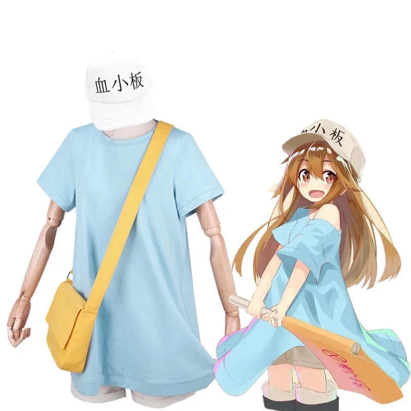 Cells at Work Cosplay Costume Platelet Hataraku Saibou Women Anime T Shirt Shorts Hat for Girl Dress |
