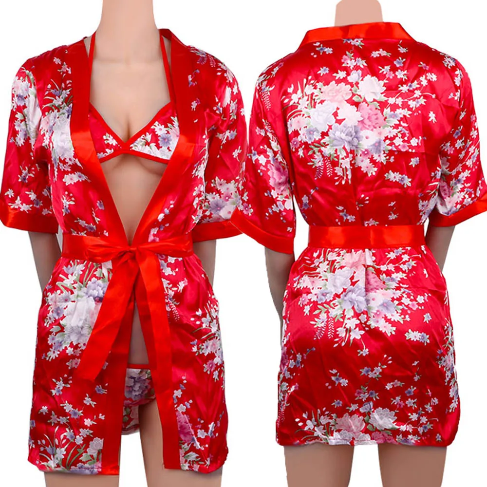 Комплект женской одежды для сна короткий халат с принтом в японском стиле нижнее