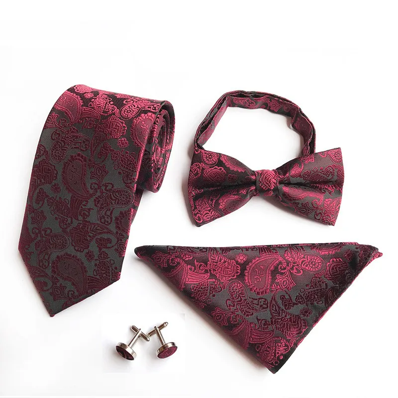 2018 4pcs/set Mans Tie Floral 100% Silk Jacquard Necktie Gravata Corbatas Hanky Cufflinks Set for Men Formal Wedding Party | Аксессуары