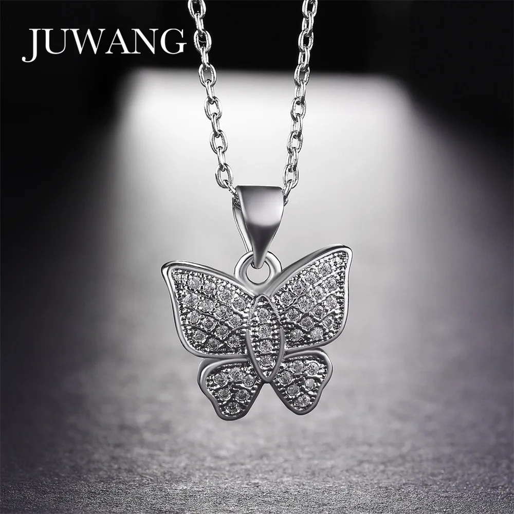 

JUWANG Butterfly Animal Charm Micro Pave Full Of CZ Pendant Necklace for Women Girl Rose Gold Color Necklace Choker Jewelry