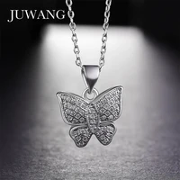 juwang butterfly animal charm micro pave full of cz pendant necklace for women girl rose gold color necklace choker jewelry