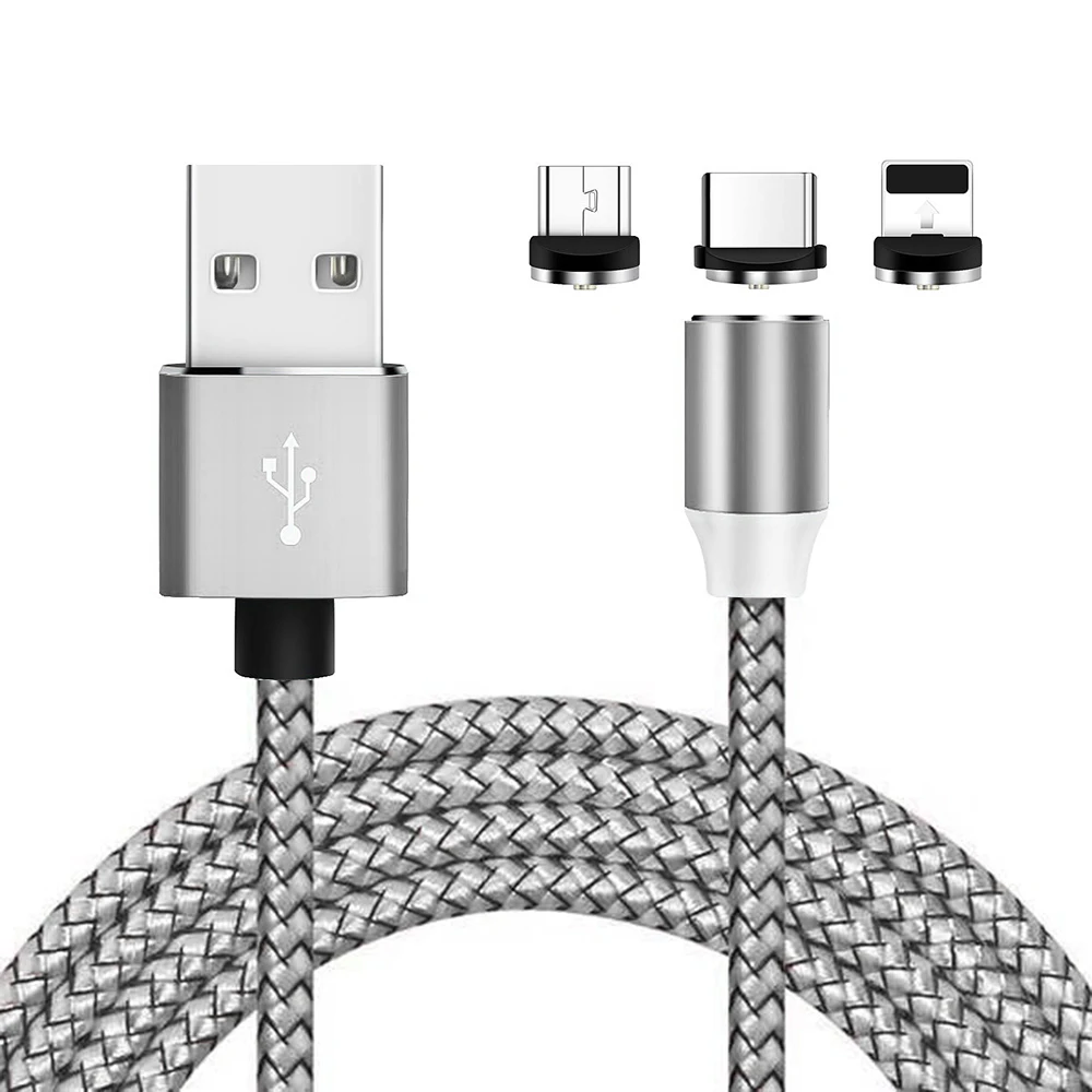 Серебристый 3 в 1 Магнитный Micro USB кабель для iPhone samsung type-c зарядный Магнитный зарядный адаптер usb type C кабели для мобильных телефонов - Цвет: Серебристый