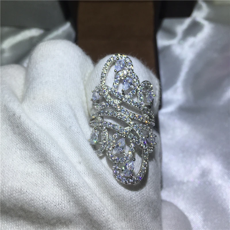 Модное большое кольцо с белым золотом S925 женские обручальные кольца для женщин и