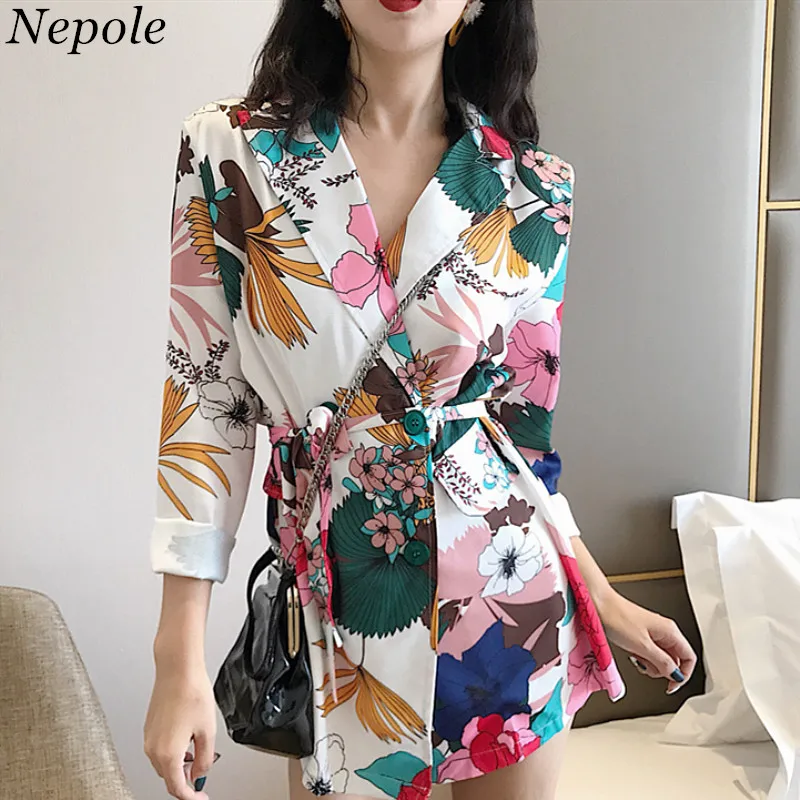 Neploe цветочный принт Sash модный Женский блейзер элегантный рабочий Feminino пальто весна осень мода длинный рукав OL Куртки 69527