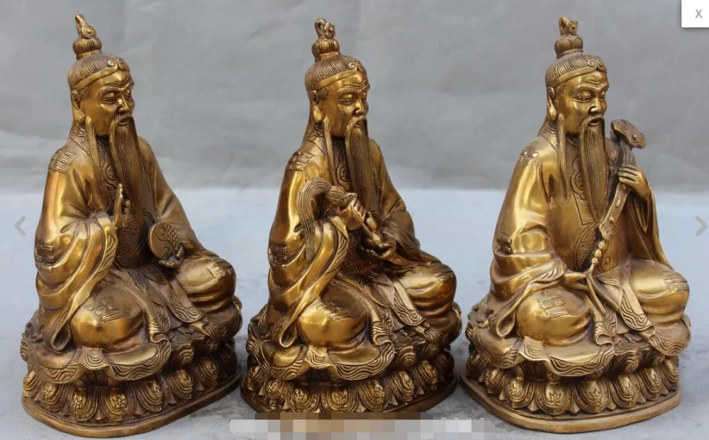 10 &quotКитайский Даосизм Бронзовый Sanqing вид 3 Богов Талисман На Дракон Ruyi Полный