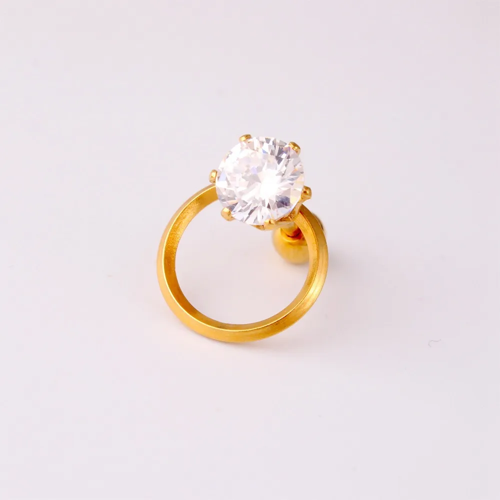 Модные женские круглые серьги с кристаллами цвет золотистый черный титановая сталь белые гвоздики