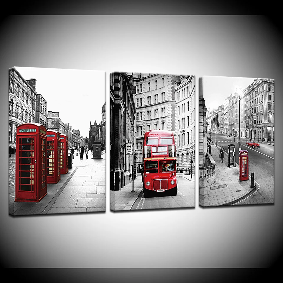 Холст с изображением Красного автобуса Лондонской уличной городской пейзажа