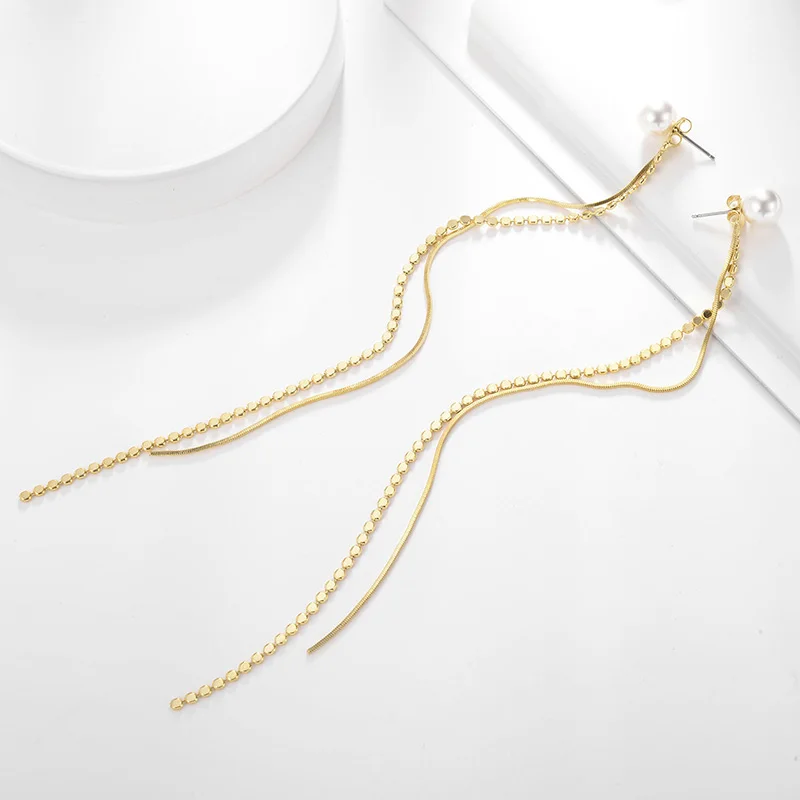 Женские Висячие серьги с жемчугом длинные висячие из сплава бусинами в стиле