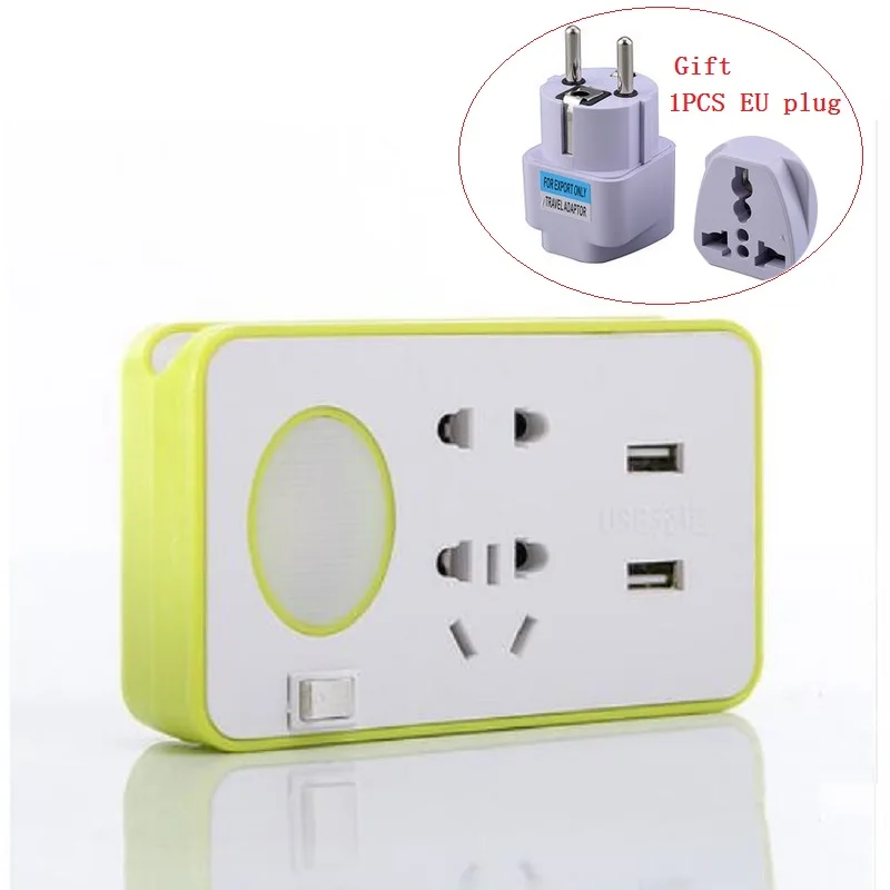 light green Умная USB розетка, портативный адаптер для путешествий, Google Мобильный конвертер с ночными огнями, удлинительная розетка, силовая полоса - Цвет: light green