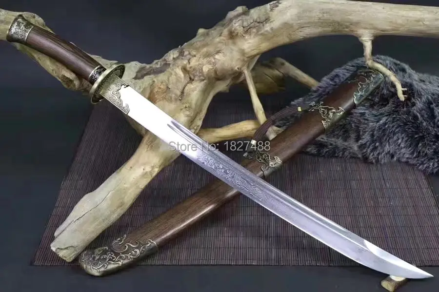 Бамбуковый китайский нож WuShu Da Dao очень острый из дамасской стали готов к сражению