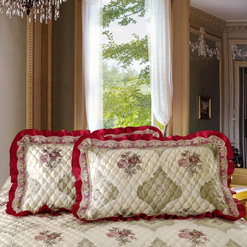 Wine Red Beige Luxury European Style High Quality Jacquard Fabric Lace edge Thick Blanket Bedspread Bed sheet pillowcases 3pcs | Дом и сад