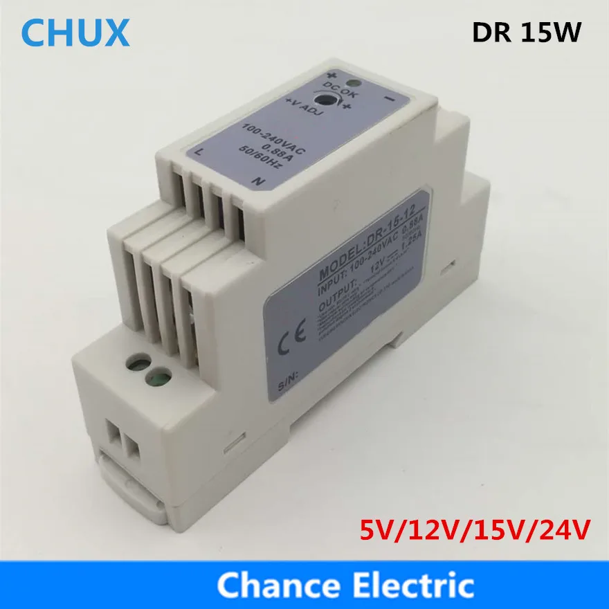 

CHUX Din rail Type Switching Power Supply 15W 5V 12V 15V 24V DC DR15W Led SMPS Power supplies