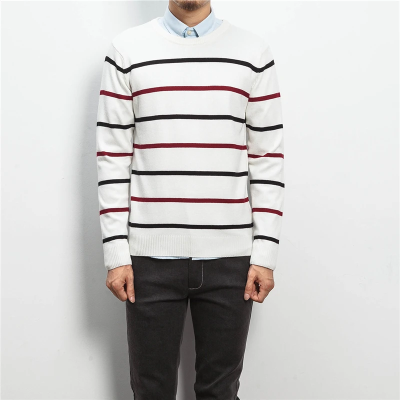 Мужчины Свитер 2016 Осень Зима мужские Пуловеры С Длинным Рукавом Stripted Вязаные