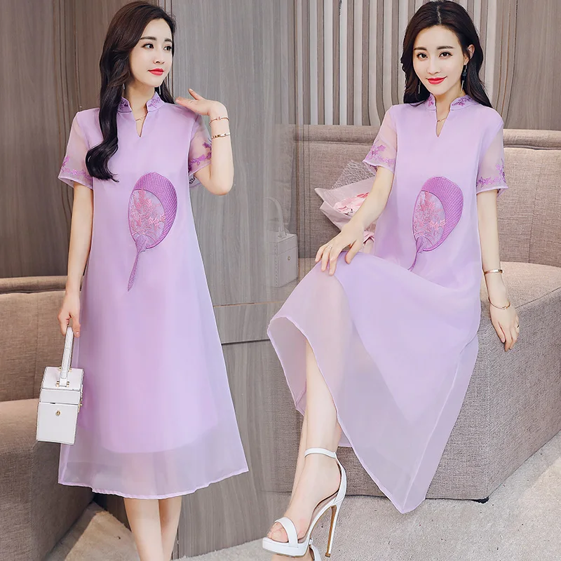 Взлетно-посадочной полосы китайский cheongsam шелковые свободные платья элегантные