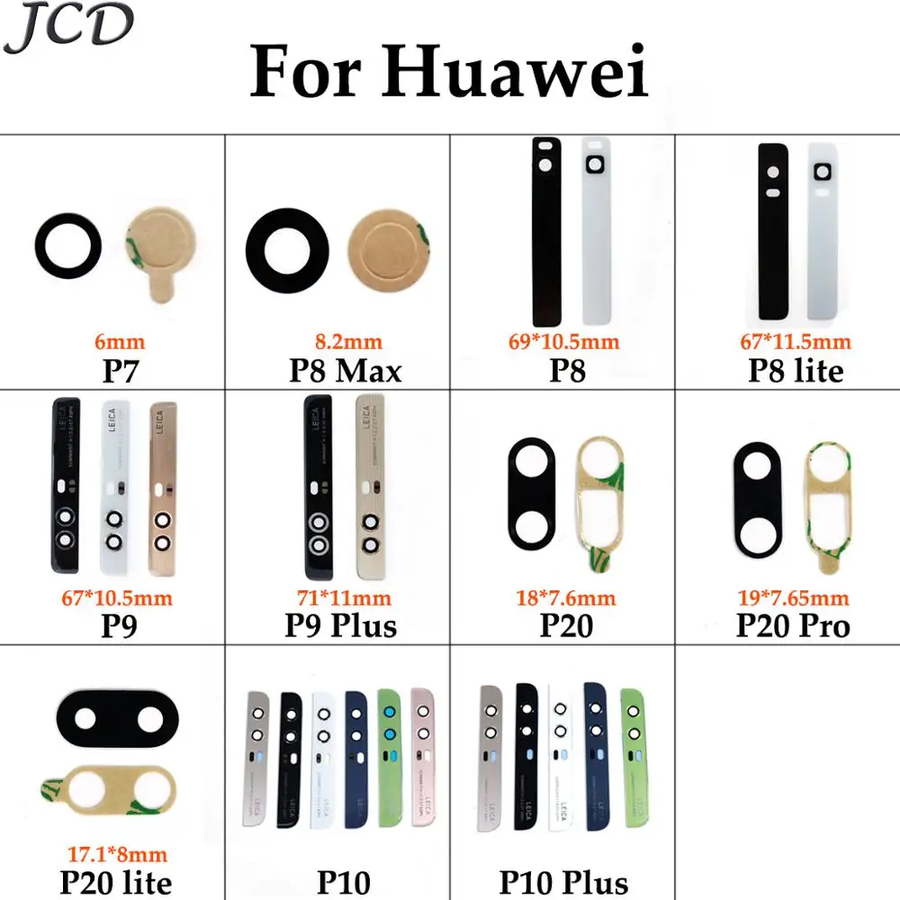 

JCD Back Rear Cover Top Glass For Huawei Ascend P8 Lite P7 P9 P10 Plus P20 Pro Camera Flash Lens Housing Repair Parts with glue