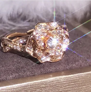 Rose Gold Color ZHOUYANG обручальные кольца для женщин, уникальные женские кольца в форме розы, кубический цирконий, розовое золото, серебро, цвет, подарки, модное ювелирное изделие KCR028 - Цвет основного камня: Rose Gold Color