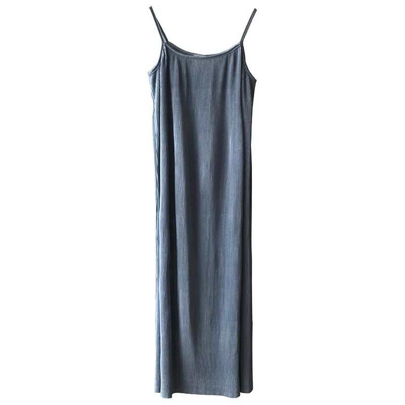 New Summer Women Beach Maxi Dress Casual Loose Sleeveless V-neck Sling Long Dress Elegant Solid pleated Party Dresses Vestidos