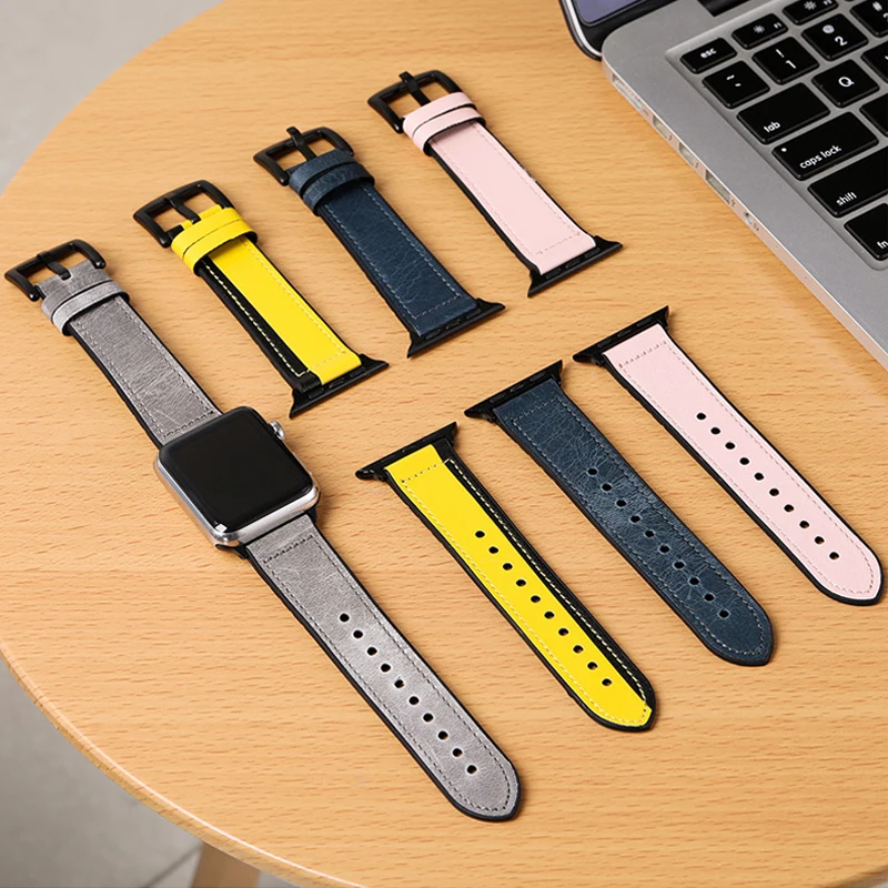 Ремешок силиконовый из натуральной кожи для apple watch band 42 мм 38 44 40 браслет iwatch correa