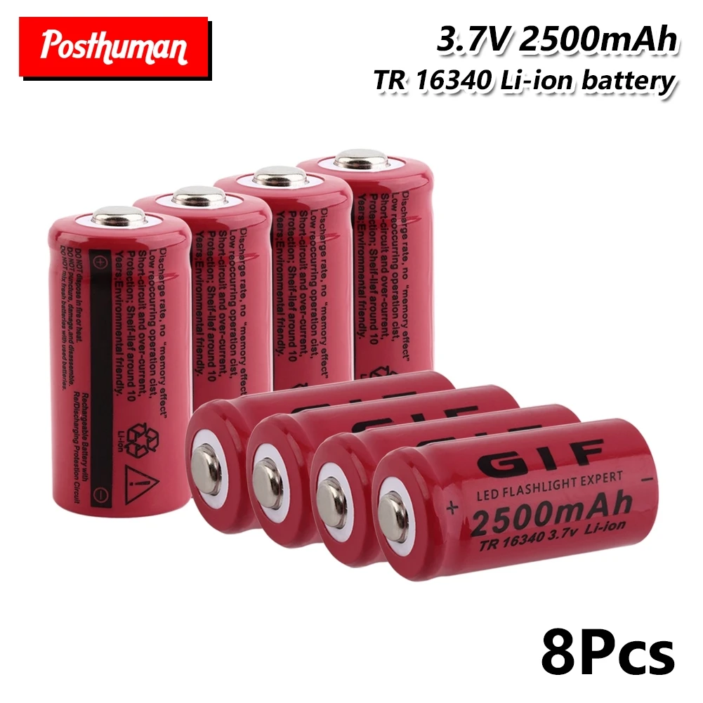 8 pieces 1/2/4/6/8 шт. 3,7 v 16340 CR123A 5018LC 2500 мА/ч, литий-ионный Перезаряжаемые батареи для светодиодный фонарик налобный фонарь игрушка мини-вентилятор - Цвет: 8 pieces