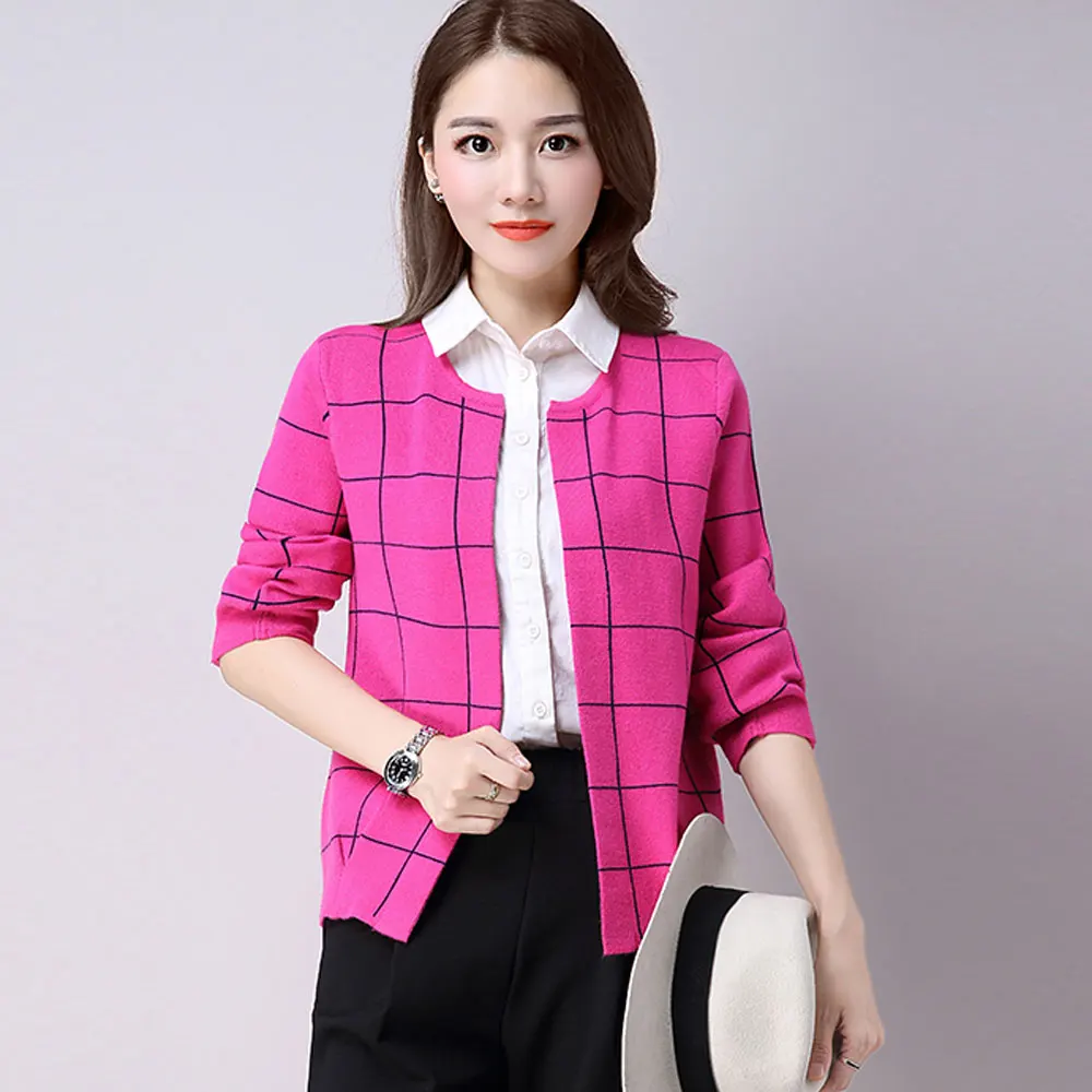 2019 кашемировый свитер Женский вязаный клетчатый с круглым вырезом спереди и