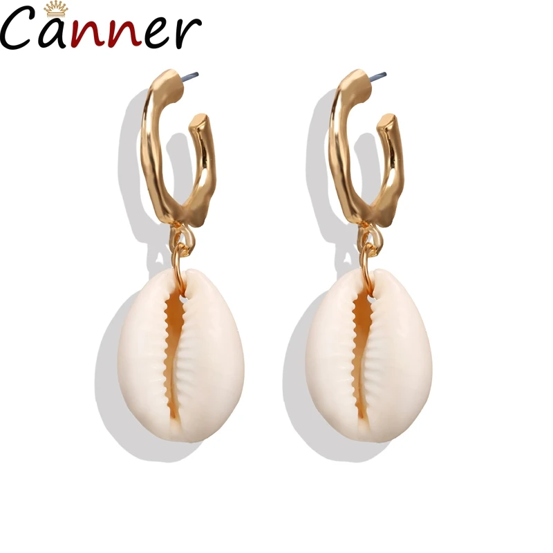 Женские простые серьги ракушки CANNER Золотые Большие капли эффектные висячие лето