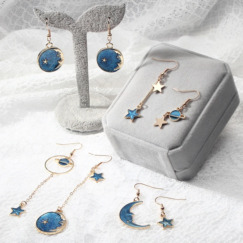 Женские серьги модные с синим розовым звездным луной золотом|Серьги-подвески| |