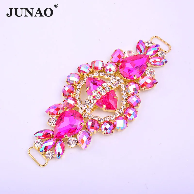 55x132mmRose AB JUNAO 45*140 мм Пришивные розы AB Цветок стеклянные стразы на цепочке бикини со стразами Коннектор с плоской задней частью Золотая Аппликация с кристаллами - Цвет: 55x132mmRose AB