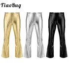 Брюки-клеш TiaoBug мужские, блестящие, металлик, в стиле ретро, брюки в стиле диско, для клубной вечеринки, фестивальный Рейв, сценический, для бальных, джазовых танцев