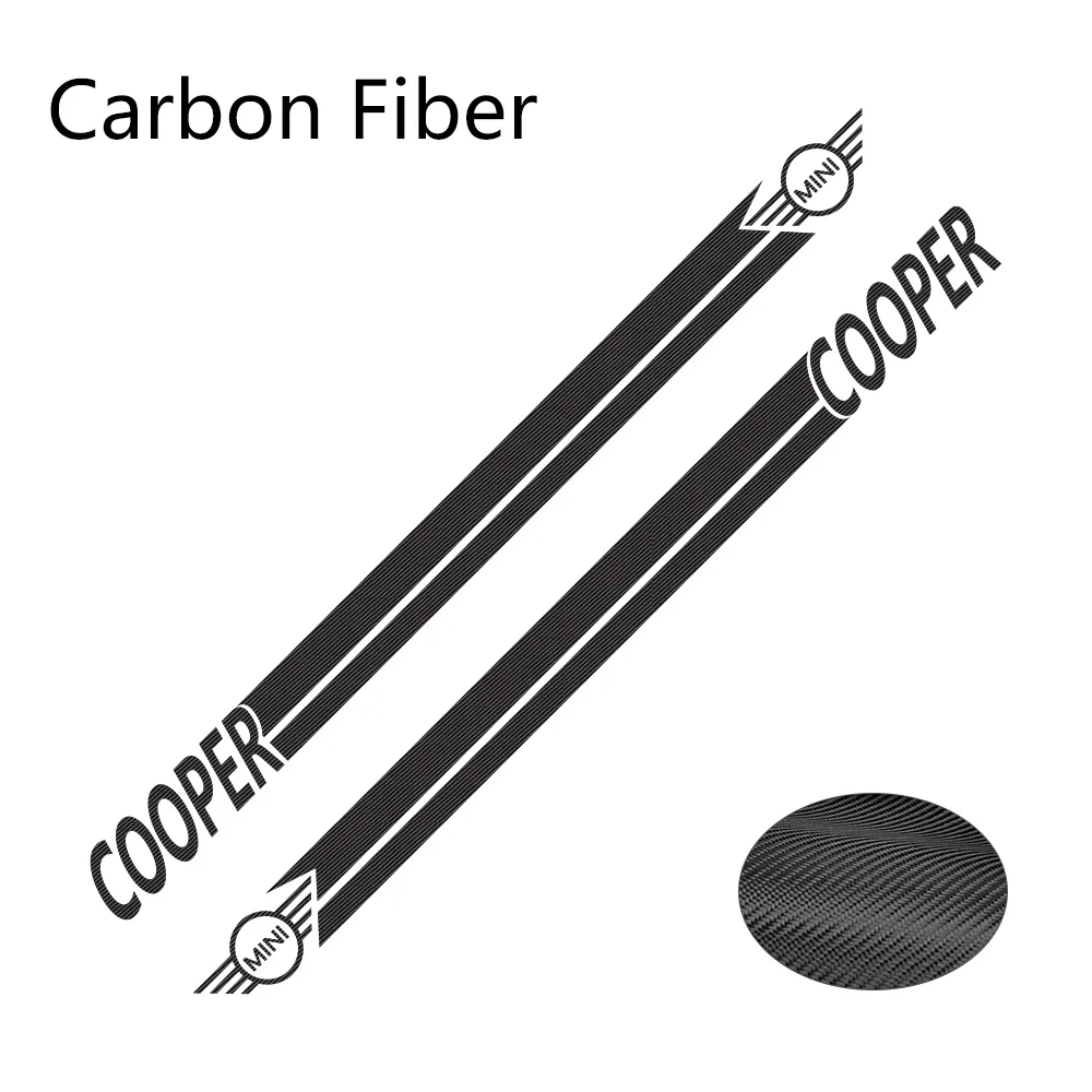 Carbon Fiber Наклейки для автомобиля сбоку в полоску спортивный стиль наклейки для Mini Cooper R56 R57 R58 R50 R52 R53 R59 R61 R60 F60 F55 F56 F54 аксессуары - Название цвета: Carbon Fiber