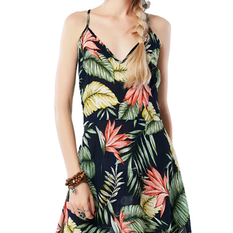 Летнее платье 2018 г. пикантные Для женщин Цветочный принт глубокий v-образным