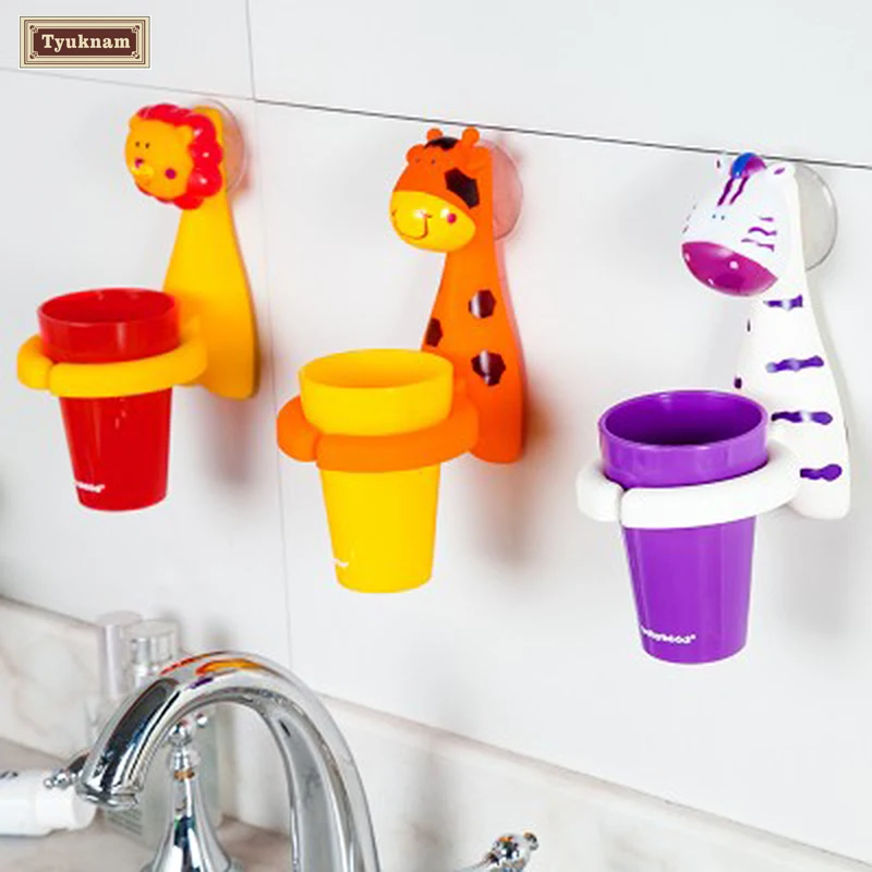 Милый мультфильм животных присоски полоскание Зубная щётка чашки настенный