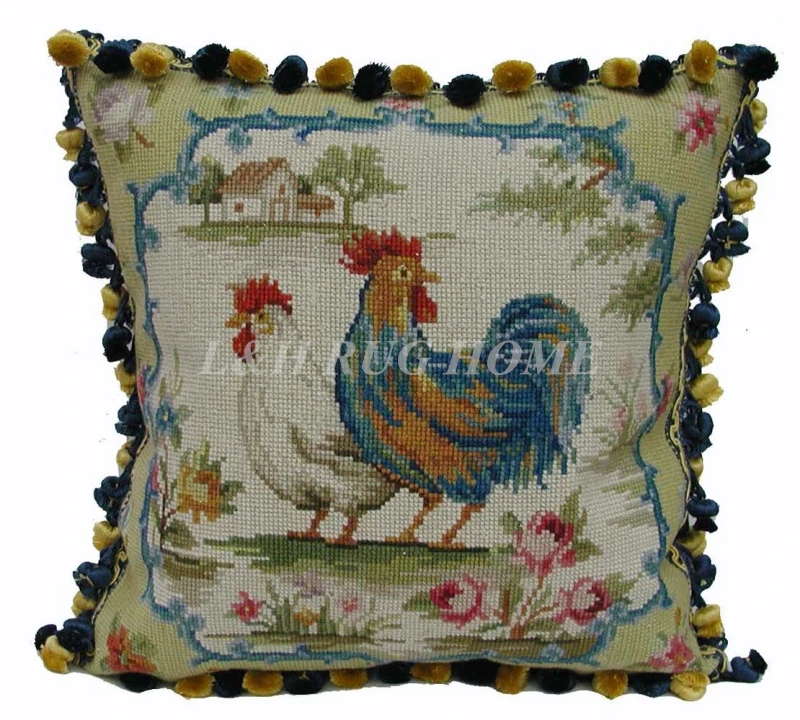 

Free Shipping a pair of 10K 16"X16" Handmade Woolen Needlepoint pillow cushion, hand knotted cushion, NO INSERTION
