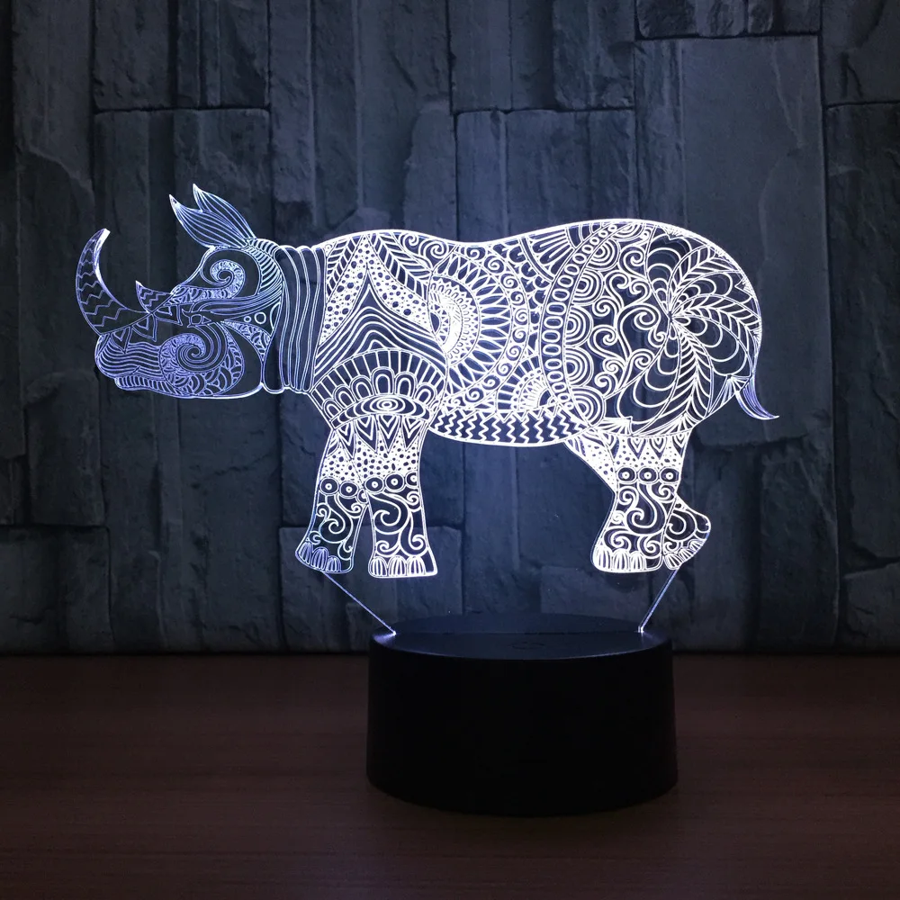 Носорог 3D небольшой ночник лампа Производитель Красочный светодиодный ночной