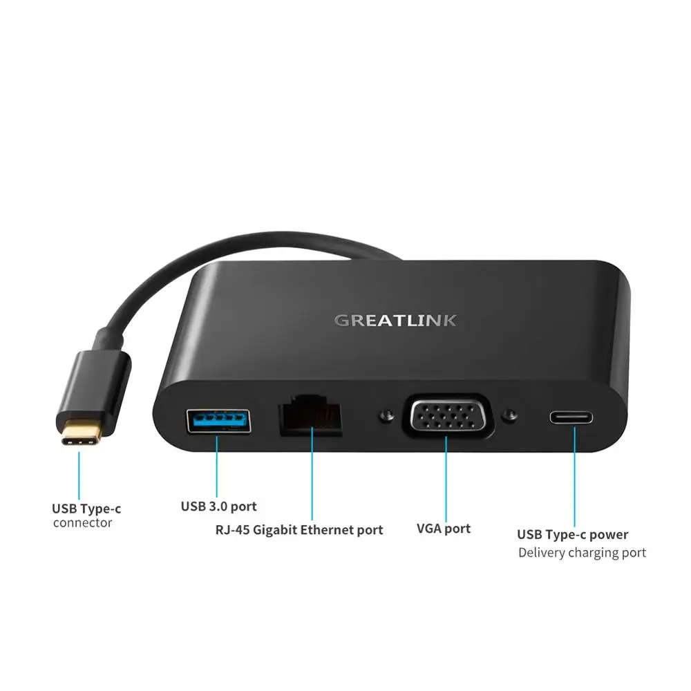 USB C многопортовый адаптер с VGA 3 0 Gigabit Ethernet и usb type питания доставка зарядный порт