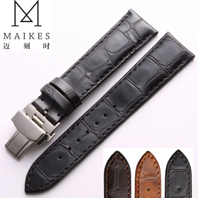 MAIKES High Quality Watch Accessories 18 19 20 22 mm Watchband Vintage Style Genuine Leather Strap Watch Band For IWC