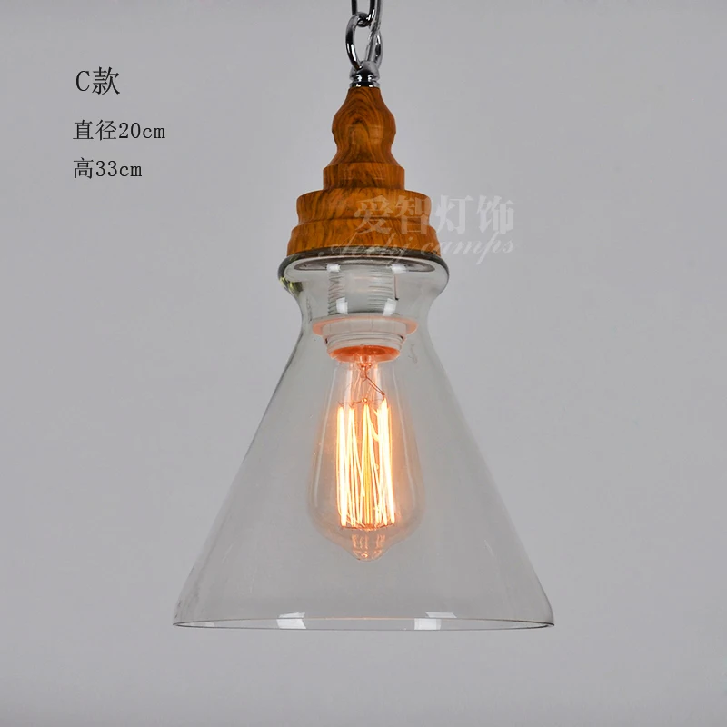 

American wood glass pendant light fashion restaurant bar dining room kitchen hanging light droplight