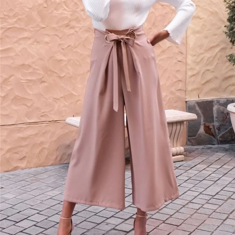 Женские черные широкие брюки с высокой талией уличные однотонные свободные