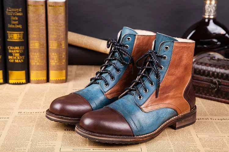 Мужские ботинки из натуральной воловьей кожи в итальянском стиле мотоциклетные