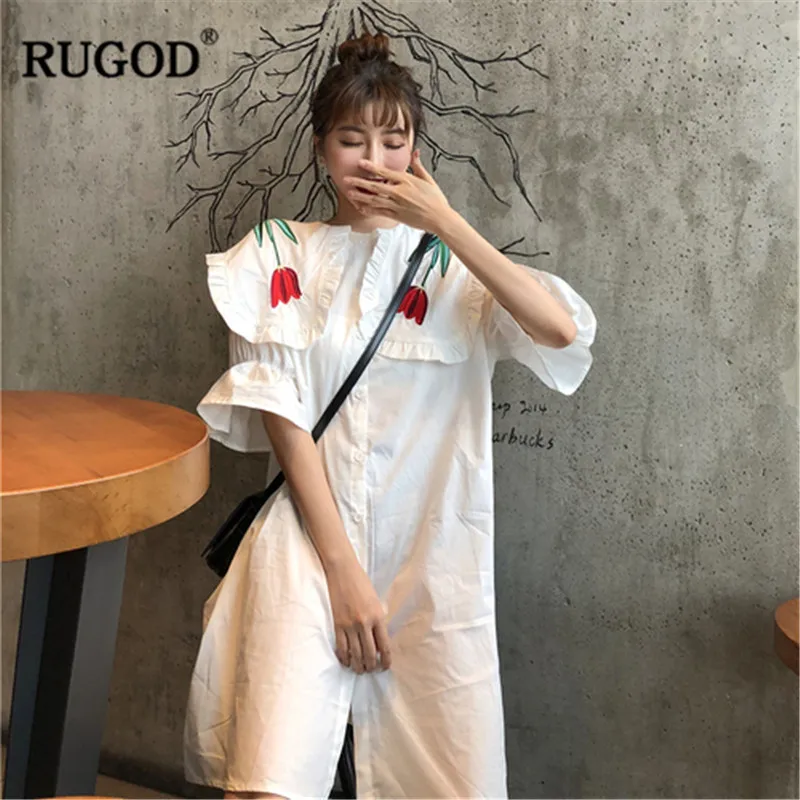 RUGOD шикарные оборки с расклешенными рукавами женские длинные рубашки корейский