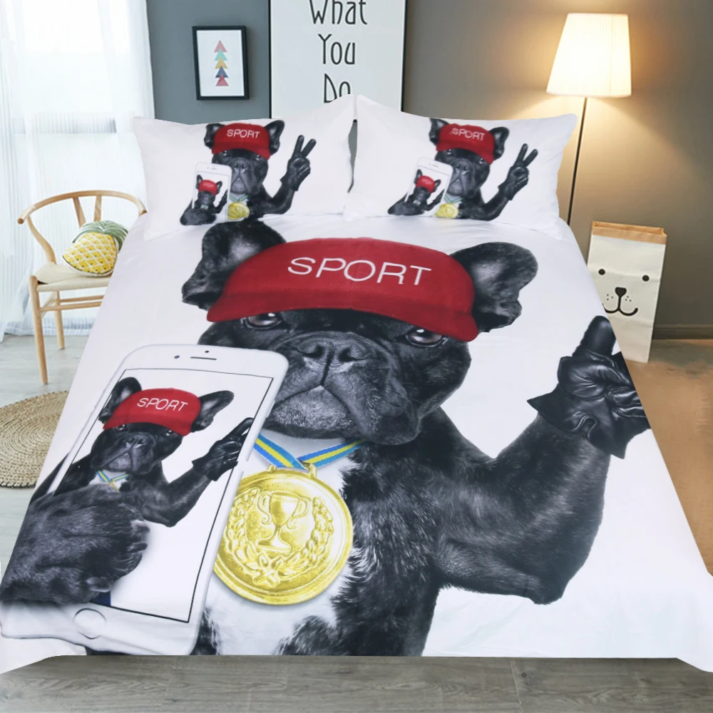 Комплект постельного белья на заказ с рисунком бульдога черный и красный