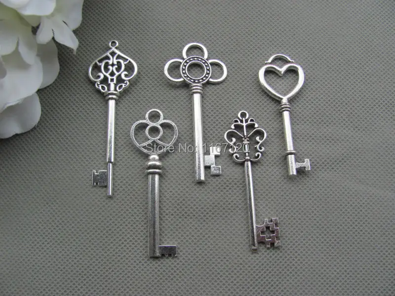 50 шт. Античные Серебристые ключи подвески для ключей в форме скелета из сплава