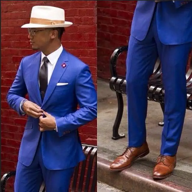 2017 индивидуальный заказ остроконечный лацкан Классический Королевский синий